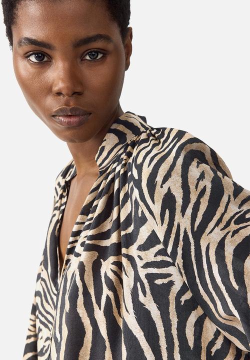 H&M - Oversized tie-belt dress - black/zebra print