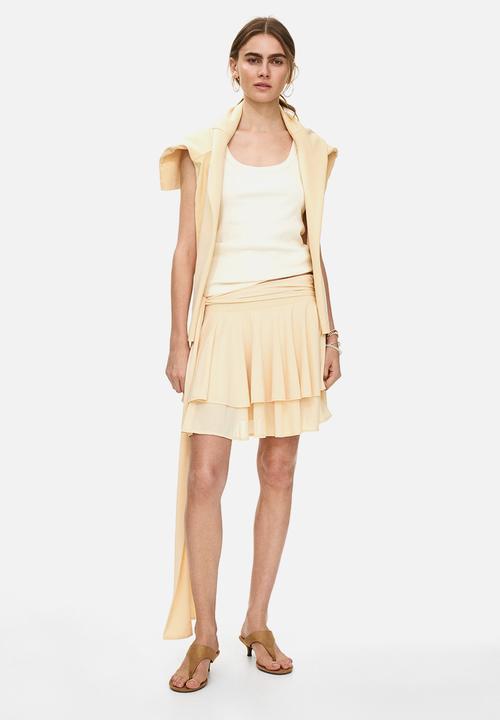 H&M - Tiered tie-belt skirt - light yellow