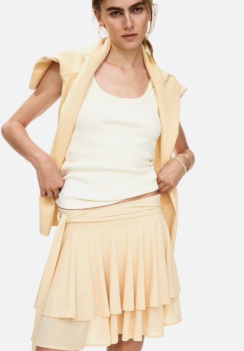 H&M - Tiered tie-belt skirt - light yellow