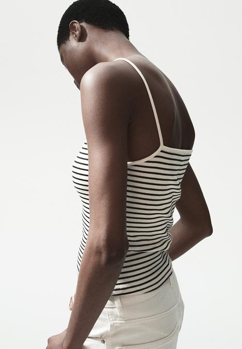 H&M - Ribbed strappy top - black/striped
