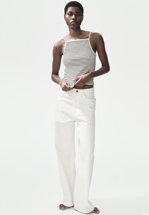 H&M - Ribbed strappy top - black/striped