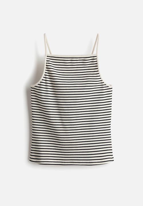H&M - Ribbed strappy top - black/striped