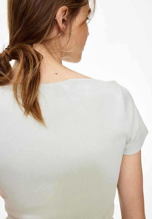 H&M - Boat-neck cotton top - light dusty green