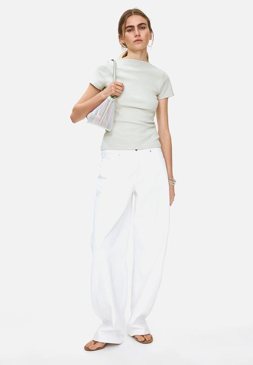 H&M - Boat-neck cotton top - light dusty green