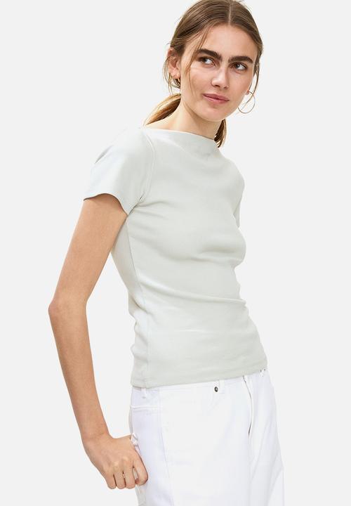H&M - Boat-neck cotton top - light dusty green