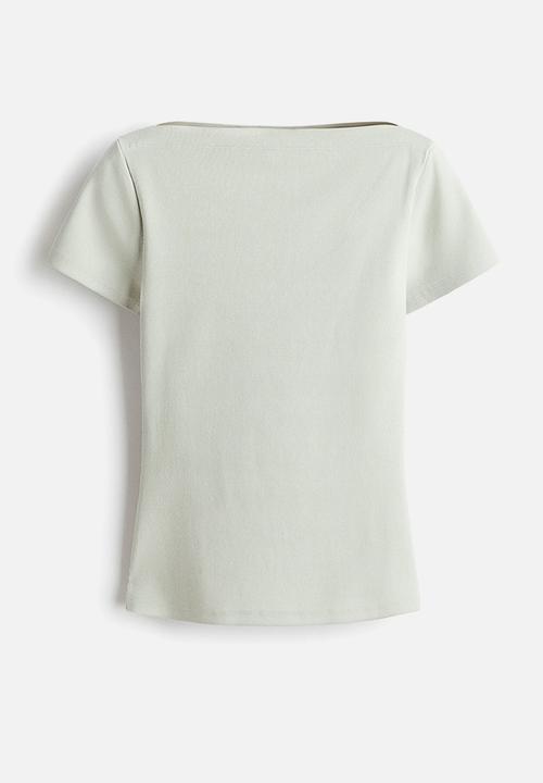 H&M - Boat-neck cotton top - light dusty green