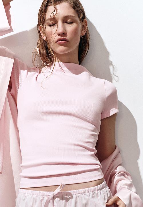 H&M - Boat-neck cotton top - light pink