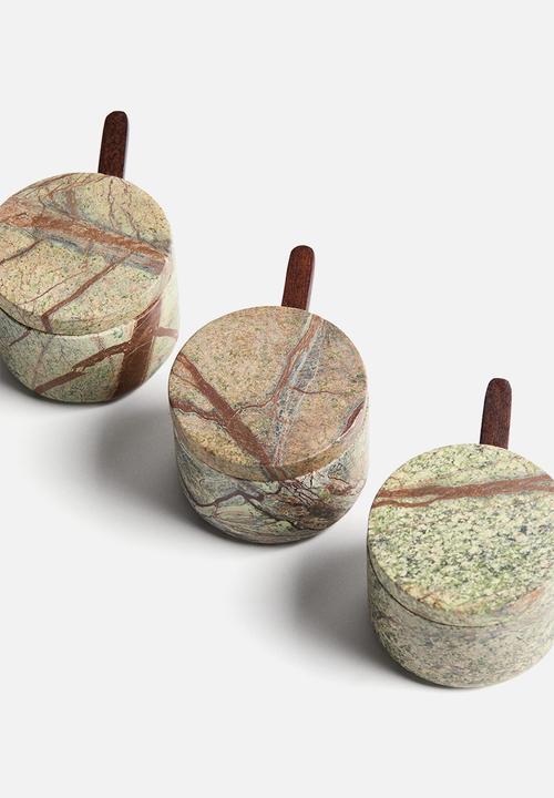 H&M - Marble salt jar - beige/green