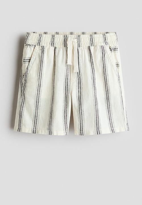 H&M - Linen-blend drawstring shorts - cream/striped