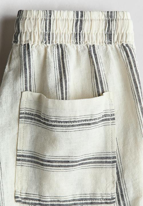 H&M - Linen-blend drawstring shorts - cream/striped