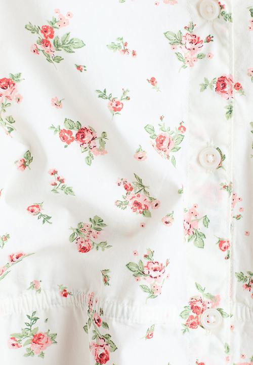 H&M - Puff-sleeved cotton seersucker blouse - cream/floral