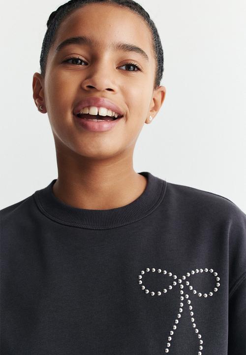 H&M - Motif-detail t-shirt - dark grey/bow