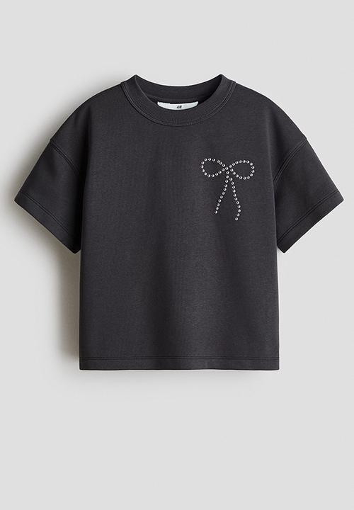 H&M - Motif-detail t-shirt - dark grey/bow