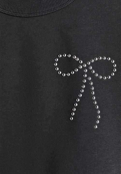 H&M - Motif-detail t-shirt - dark grey/bow