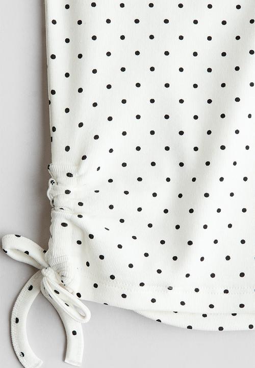 H&M - Drawstring-detail cotton top - cream/spotted