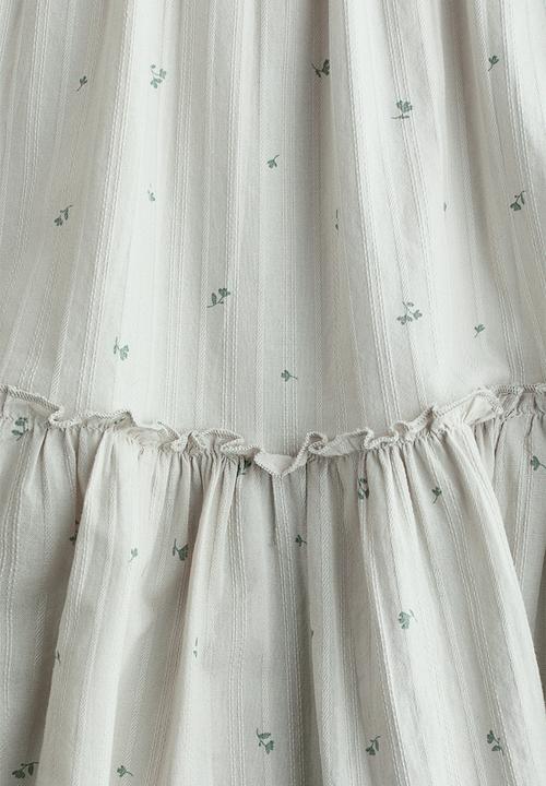 H&M - Flared cotton dress - light dusty green/floral