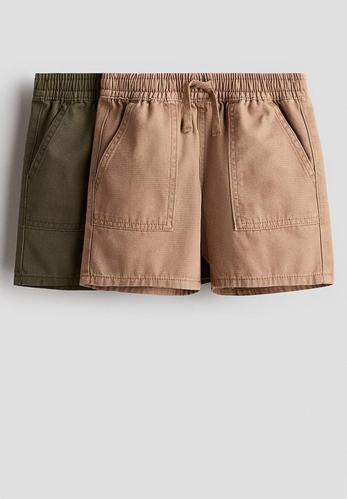 H&M - 2-Pack canvas shorts - dark beige/dark khaki green