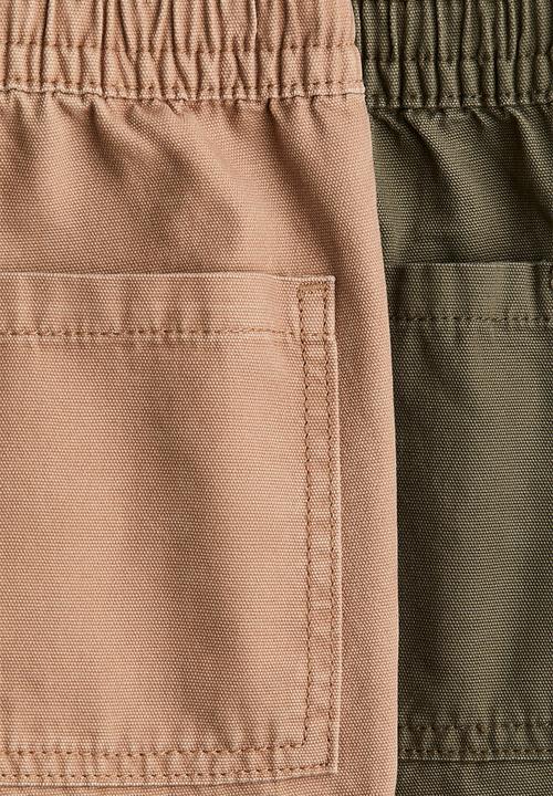 H&M - 2-Pack canvas shorts - dark beige/dark khaki green