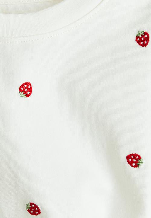 H&M - Embellished t-shirt - white/strawberries