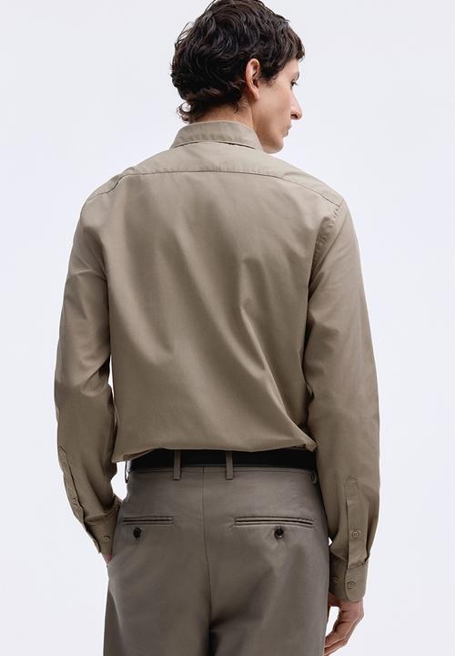 H&M - Slim fit easy-iron shirt - khaki green