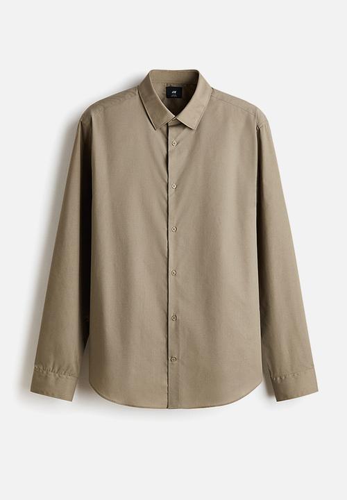 H&M - Slim fit easy-iron shirt - khaki green