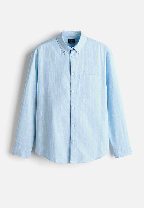 H&M - Regular fit oxford shirt - light blue/striped