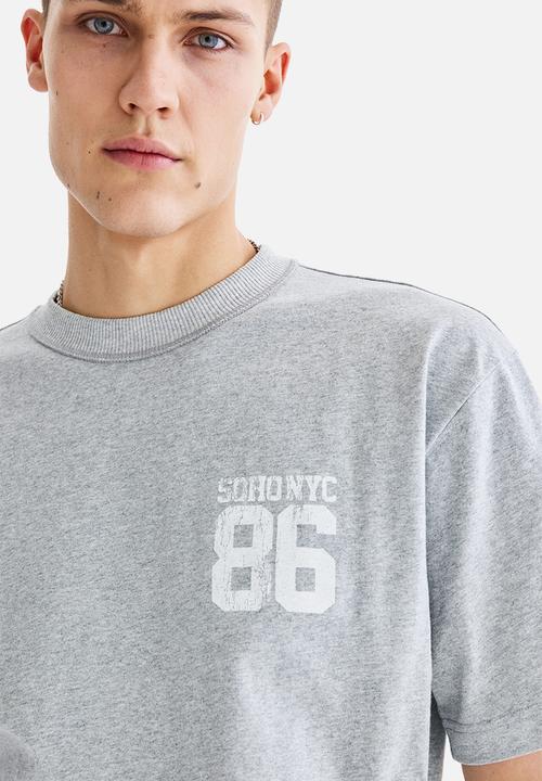 H&M - Loose fit printed t-shirt - light grey marl/soho nyc