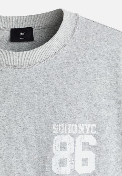 H&M - Loose fit printed t-shirt - light grey marl/soho nyc