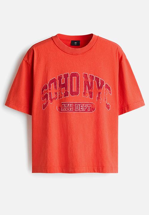 H&M - Loose fit printed t-shirt - bright orange/soho nyc