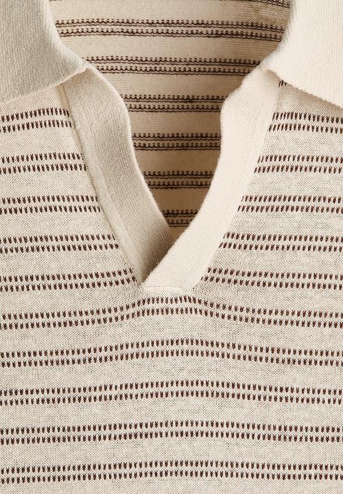 H&M - Regular fit linen-blend polo shirt - beige/striped