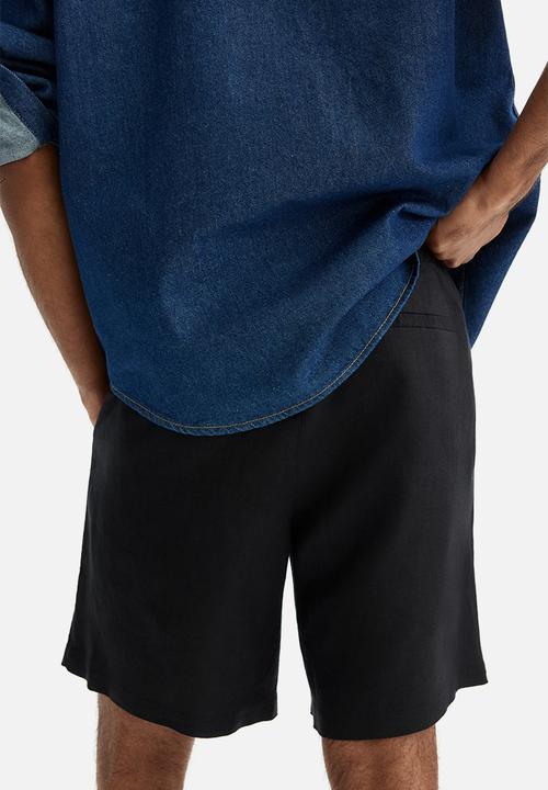 H&M - Relaxed fit linen shorts - black