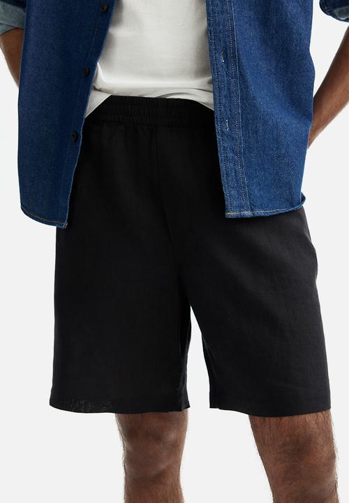 H&M - Relaxed fit linen shorts - black