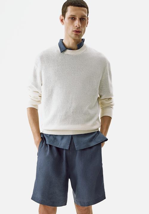 H&M - Relaxed fit linen shorts - dark dusty blue