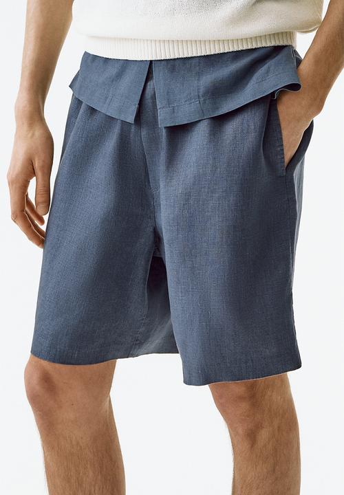 H&M - Relaxed fit linen shorts - dark dusty blue