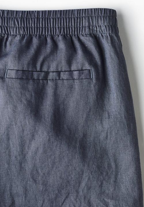 H&M - Relaxed fit linen shorts - dark dusty blue