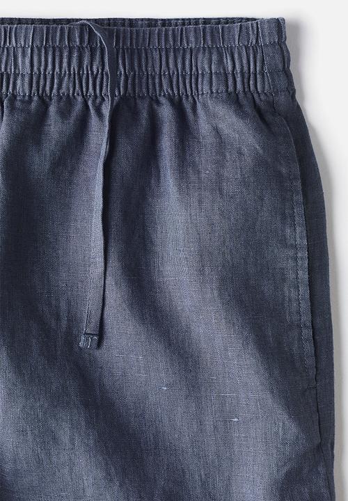 H&M - Relaxed fit linen shorts - dark dusty blue