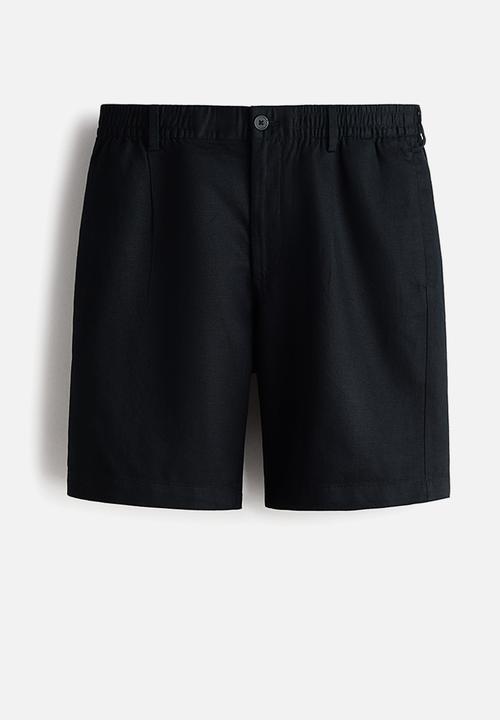 H&M - Relaxed fit linen-blend shorts - black