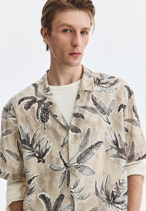 H&M - Relaxed fit resort shirt - beige/patterned