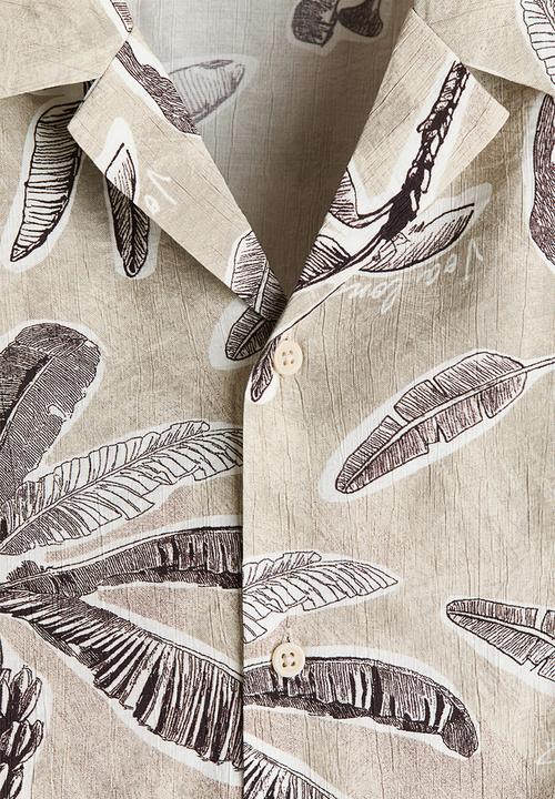 H&M - Relaxed fit resort shirt - beige/patterned