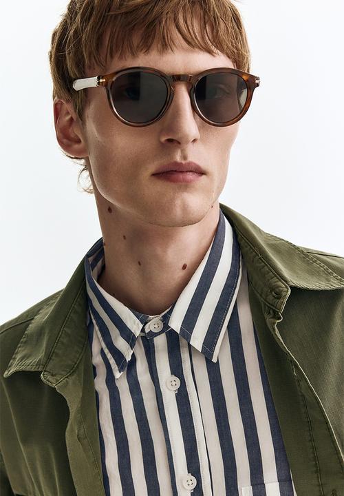 H&M - Relaxed fit poplin shirt - dark blue/striped