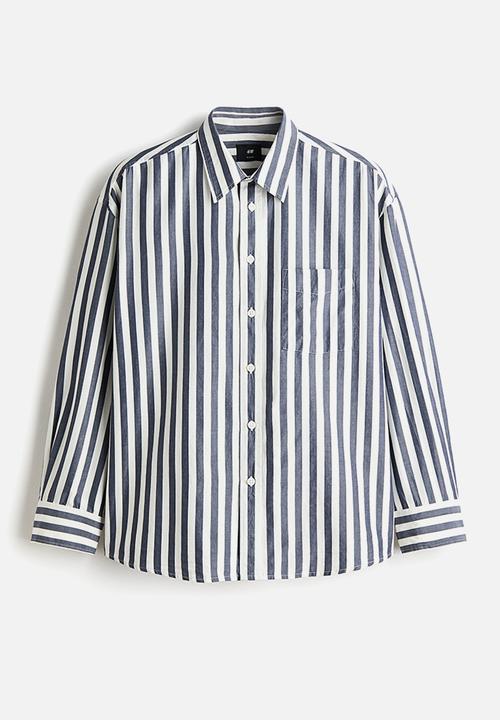 H&M - Relaxed fit poplin shirt - dark blue/striped