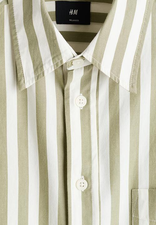 H&M - Relaxed fit poplin shirt - dusty green/striped