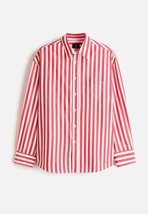 H&M - Relaxed fit poplin shirt - red/striped
