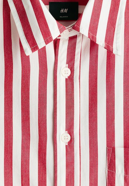 H&M - Relaxed fit poplin shirt - red/striped