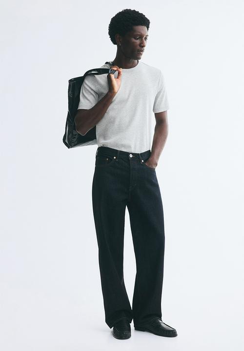 H&M - Slim fit ribbed t-shirt - light grey marl