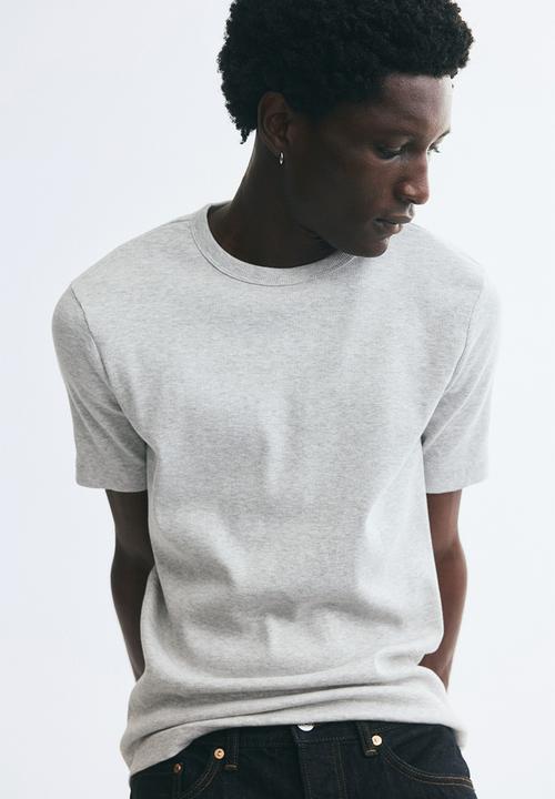 H&M - Slim fit ribbed t-shirt - light grey marl