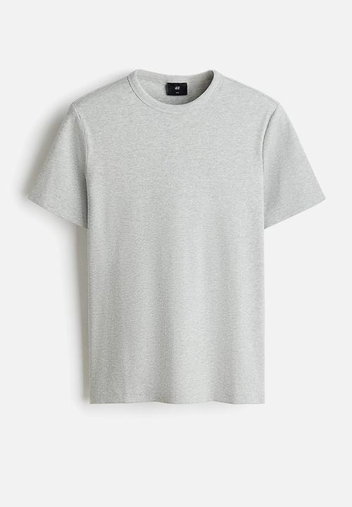 H&M - Slim fit ribbed t-shirt - light grey marl