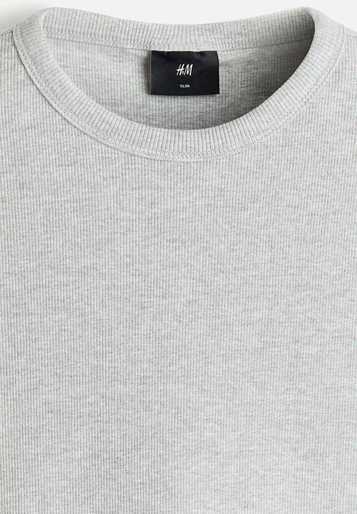 H&M - Slim fit ribbed t-shirt - light grey marl