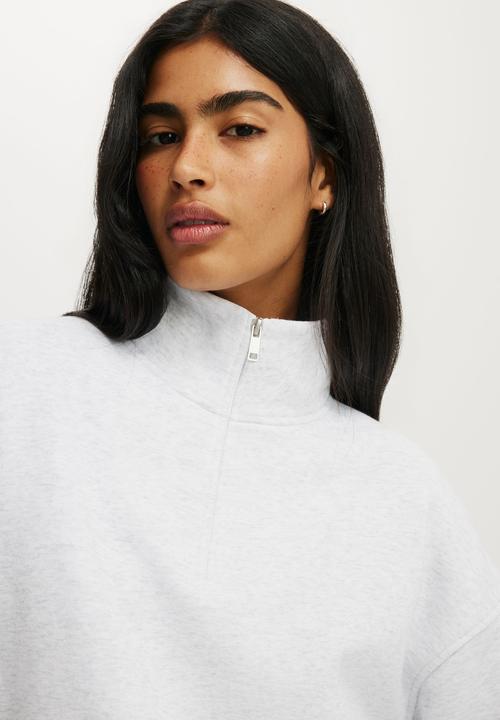 Cotton On - Quarter Zip Sweatshirt - Light Grey Marle