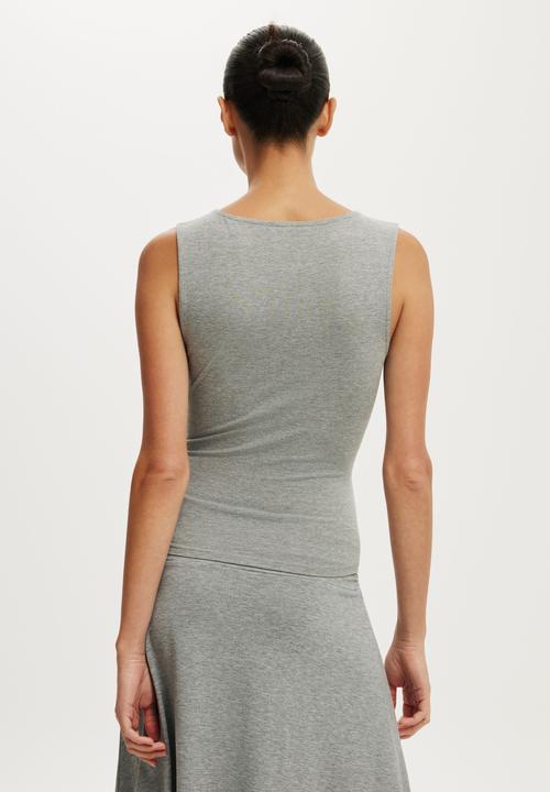 Cotton On - Maple V Neck Tank - Dark Grey Marle